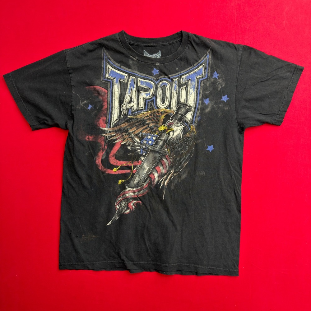 VTG Y2K Tapout Signature Series Men Graphic T-Shirt Black Eagle Dagger MMA Large